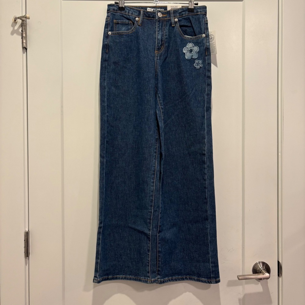 Epic Threads Girls Wide Leg Jeans Bromley Wash Floral Embroidered Size 14 NEW